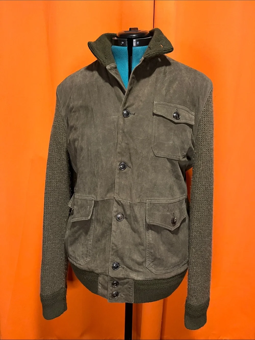 Polo Ralph Lauren hybrid suede skeet jacket in olive green.